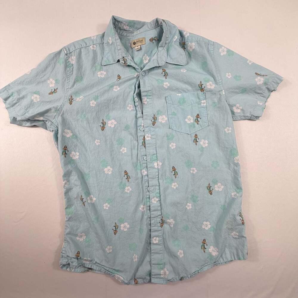 Haggar Clothing Co. Light Blue Hula Dancer Tropical Hawaiian Short Sleeve Button